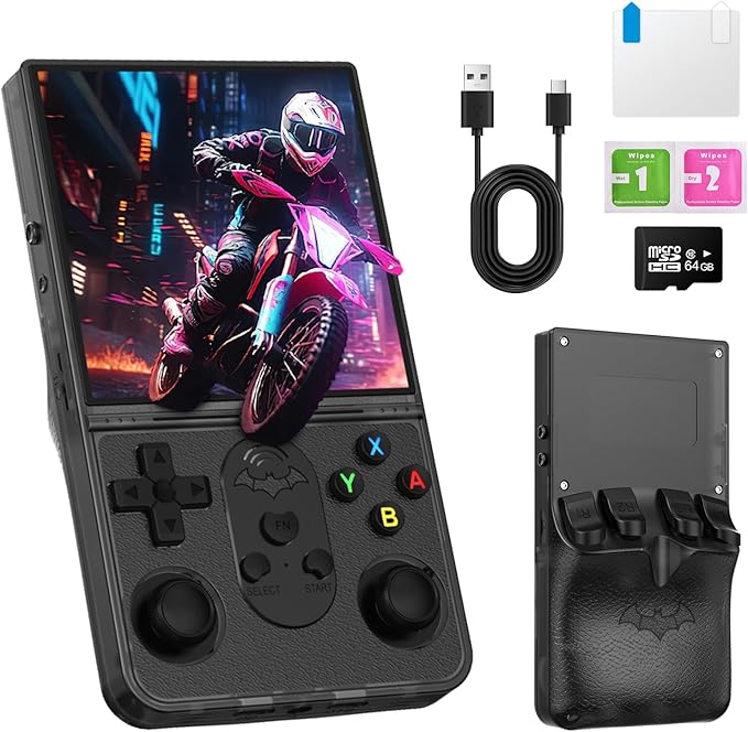 R36 PROMAX Retro Handheld Game Console,4.0 Inch Full-Lamination IPS Screen Retro Gaming Console,Linux System,Built-in 64GB Memory Retro Game Console,Portable Arcade Video Gaming Console